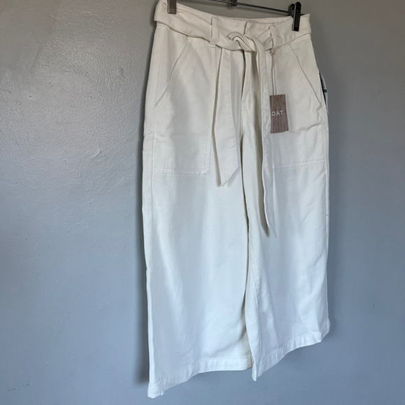OAT Women’s Patch Pocket Culotte Pants – White, Size 24, High-Waisted Wide Leg - Picture 2 of 9
